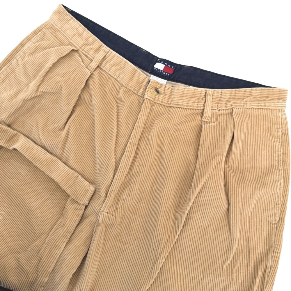 Vintage Tommy Hilfiger Pants Mens 38x28 (Tag 40x30) Khaki Pleated Baggy Corduroy